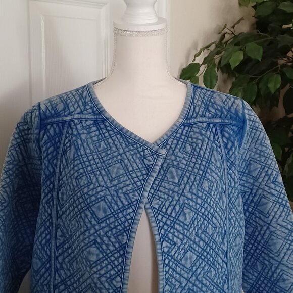Lucky Brand Distressed Quilted Antique Blue Jacket/Cardigan Size Large - Picture 3 of 10